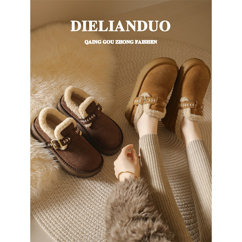 厚底加绒勃肯鞋女款2025新款冬季加厚保暖全包博肯毛毛棉鞋子羊毛 - 图3