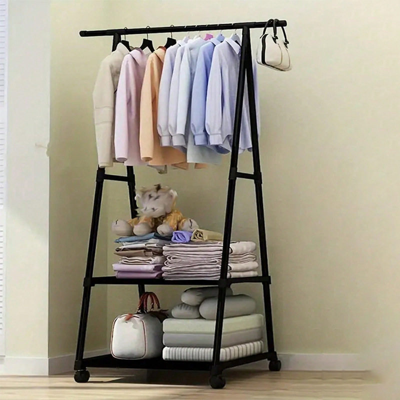 三角形简易鞋帽架落地挂衣架家用衣服架卧室置物架塑料滑轮可移动,淘宝优惠券,粉丝福利购,淘宝优惠卷