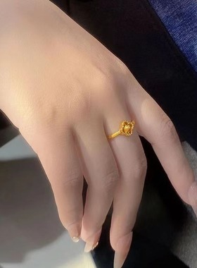 沙金转运珠四叶草活口戒指女 小众设计感时来运转猫眼珠手饰