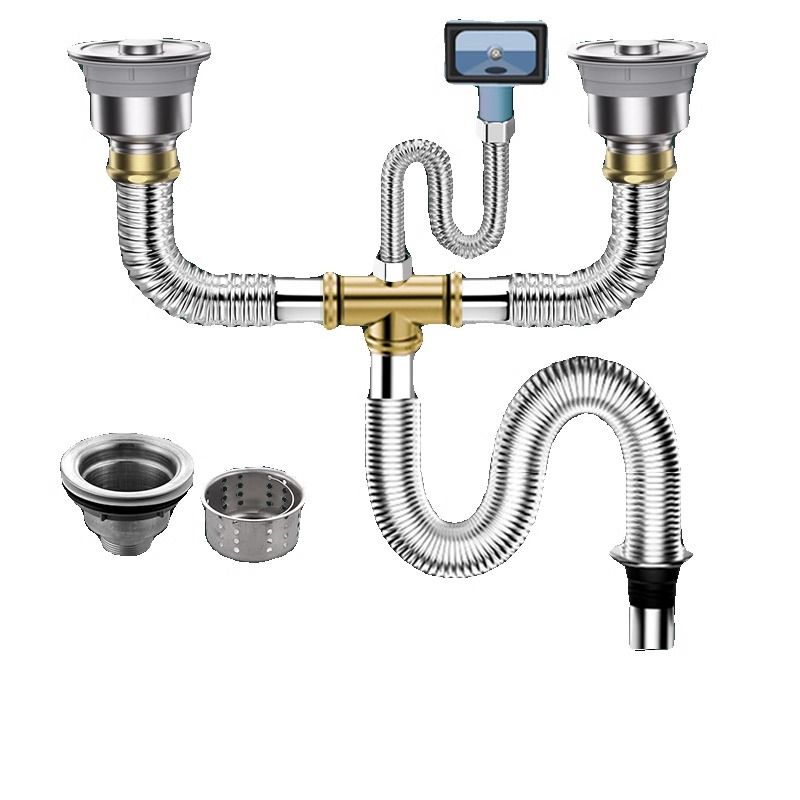 厨房洗菜盆下水管配件不锈钢双槽洗碗池下水器防臭排水管套装溢水-图3
