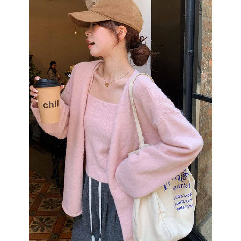 蓝色两件套长袖软糯针织开衫女秋2026新款大码内搭毛衣外套上衣,淘宝优惠券,粉丝福利购,淘宝优惠卷