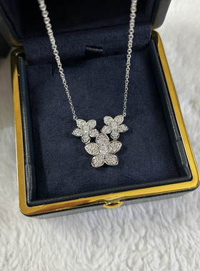 别具一格家蝴蝶结项链镀V金轻奢风新款满钻幻影五花蝴蝶锁骨链