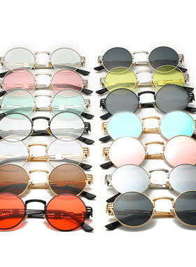 新款太阳镜朋克蒸汽太子镜男士金属圆框弹簧眼镜架女士墨镜7768