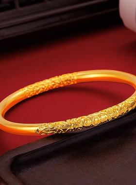 周家同款古法紫荆花卷草纹手镯