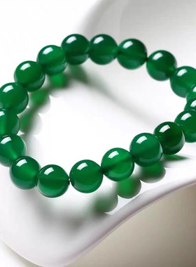 巴西玛瑙绿玉髓本命年玉石小清新款精品手串碧玉色绿玛瑙幸运手链