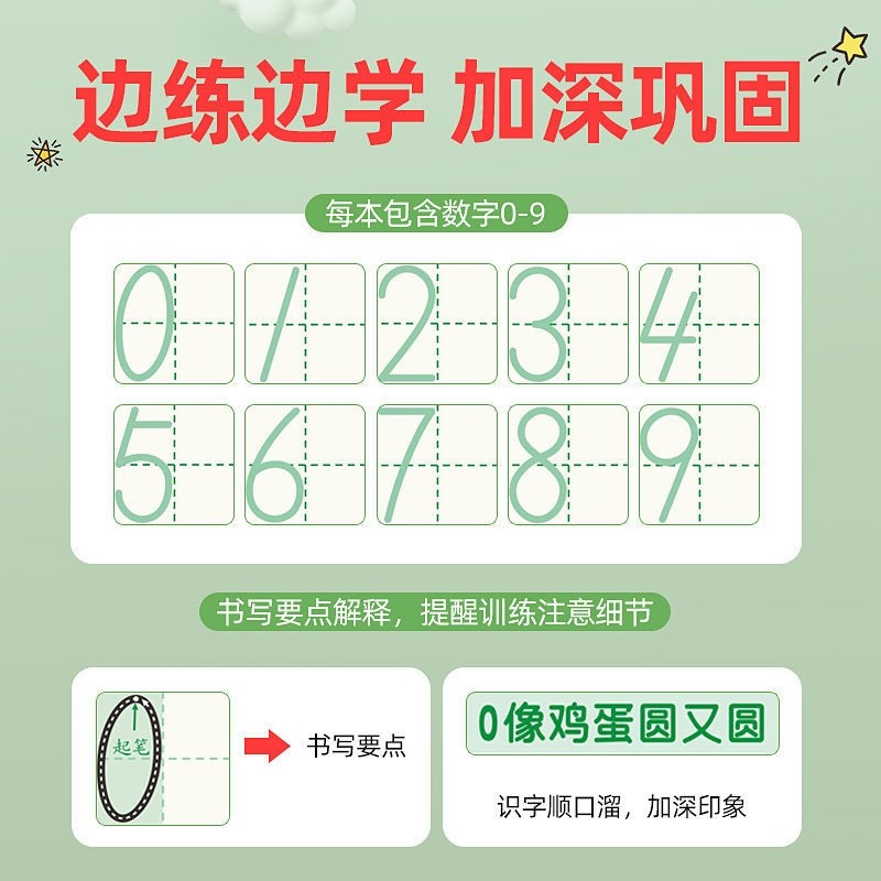 点阵数字练字帖儿童控笔训练幼儿园字帖拼音描红本幼小衔接写字帖幼儿一年级入门中班大班练习3岁4岁宝宝练字本贴识字书写基础专项