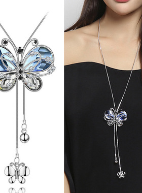 花朵吊坠毛衣链长款2025新款轻奢不掉色高级感秋冬季搭配百搭项链