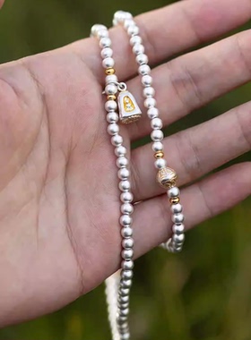 古法描金称心如意三圈手链国风实心圆珠盘缠手串民族风时尚镀厚银