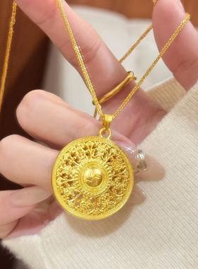 八宝罗盘项链男女越南沙金仿真黄金色古法吊坠编织绳福牌金珠珠子