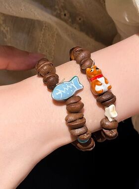 新款 咖啡豆 小众设计感猫爪串珠手链女独特闺蜜情侣款手串女情侣