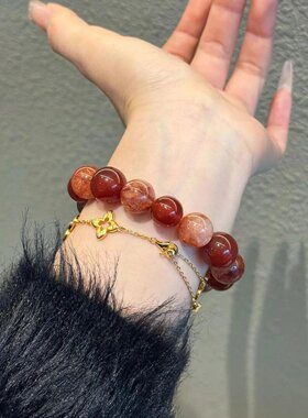 【一路长红】13mm红胶花水晶手链