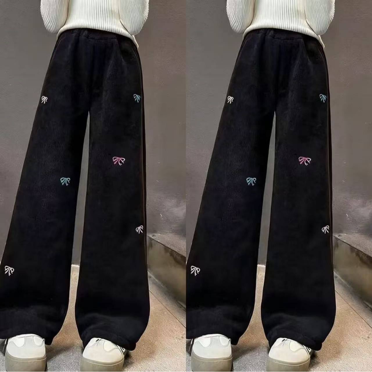 女童蝴蝶结刺绣阔腿裤春秋新款中大童女孩直筒休闲裤儿童秋装长裤,淘宝优惠券,粉丝福利购,淘宝优惠卷