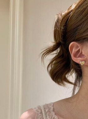 轻奢法式复古高级黄钻爱心戒指耳钉简约精致百搭小众气质首饰