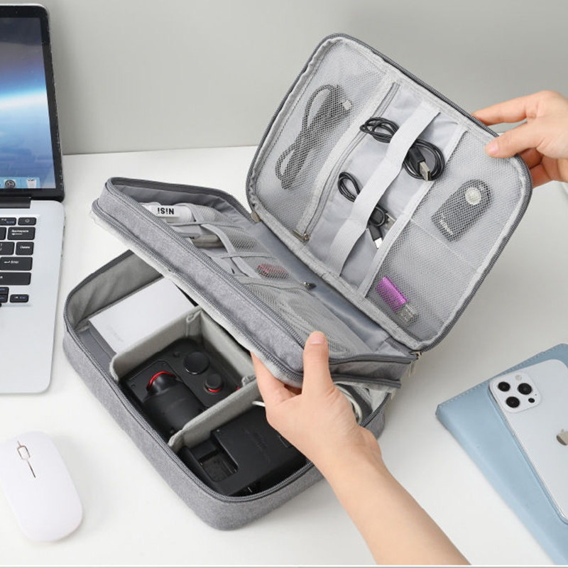 多功能数据线收纳包化妆品保护布袋手机数码电子配件收纳旅行耳机充电宝充电器U盘电源线便携随身大容量洗漱