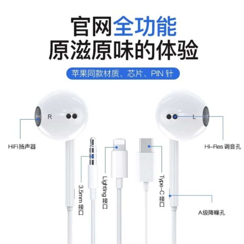 适用苹果15/14/13/12/11有线耳机iphone8plus/xr/xs/8/7接口圆孔 - 图3