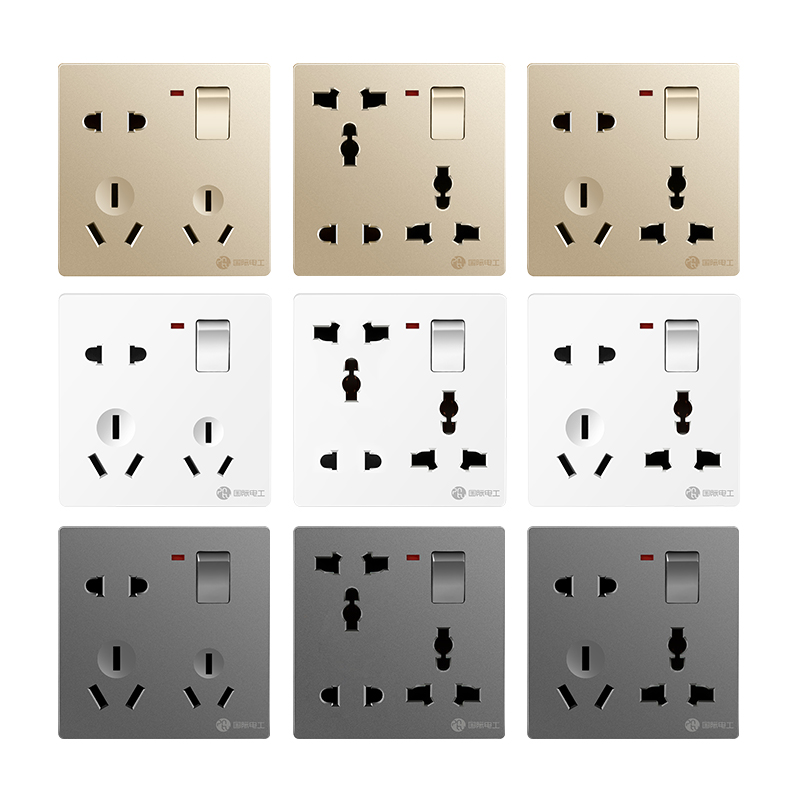 86型家用面板10A暗装墙壁多孔一开两三四5五六7七八8十孔开关插座