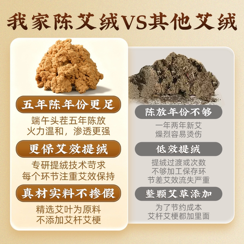5A陈年纯艾绒官方旗舰店正品隔姜灸艾灸仪专用五年黄金陈艾绒散装 - 图1