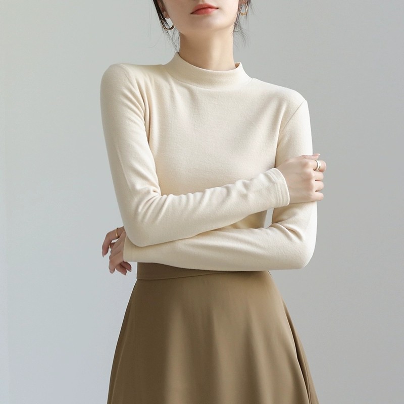 德绒打底衫女秋冬白色内搭加厚小立领长袖t恤半高领修身保暖上衣,淘宝优惠券,粉丝福利购,淘宝优惠卷
