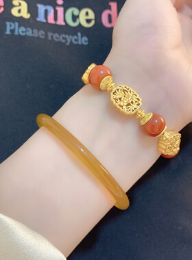 新中式中古包金战国红石古法金花丝镂空配件隔珠手串葫芦手链女