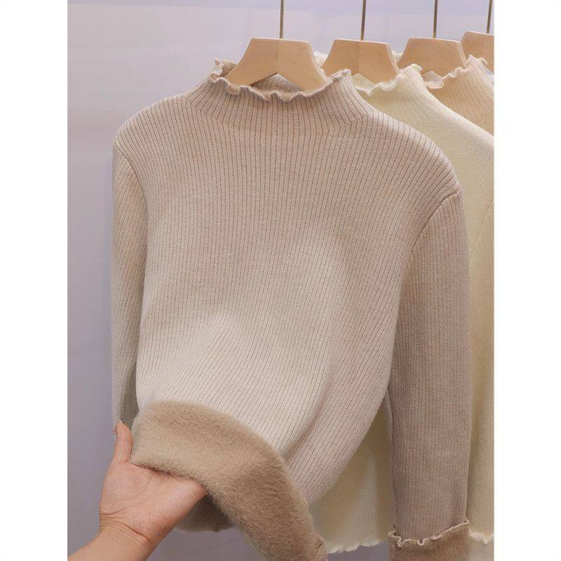 半高领一体绒毛衣女2025秋冬新款加绒加厚大码内搭针织打底衫上衣,淘宝优惠券,粉丝福利购,淘宝优惠卷