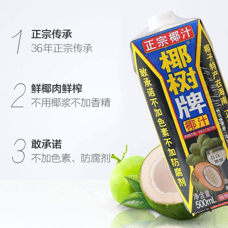 【椰树牌】椰汁500ml家庭聚会便携装高植物蛋白饮料鲜榨椰汁饮品