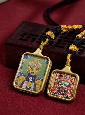 钛钢外壳不掉色十二生肖吊坠五爷九尾狐文殊普贤正方形唐卡本命佛