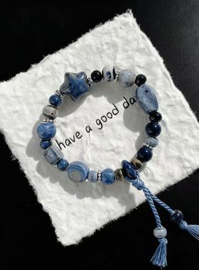 景德镇陶瓷手链天外星星可爱高颜值闺蜜手串超仙掉色礼物饰品推荐