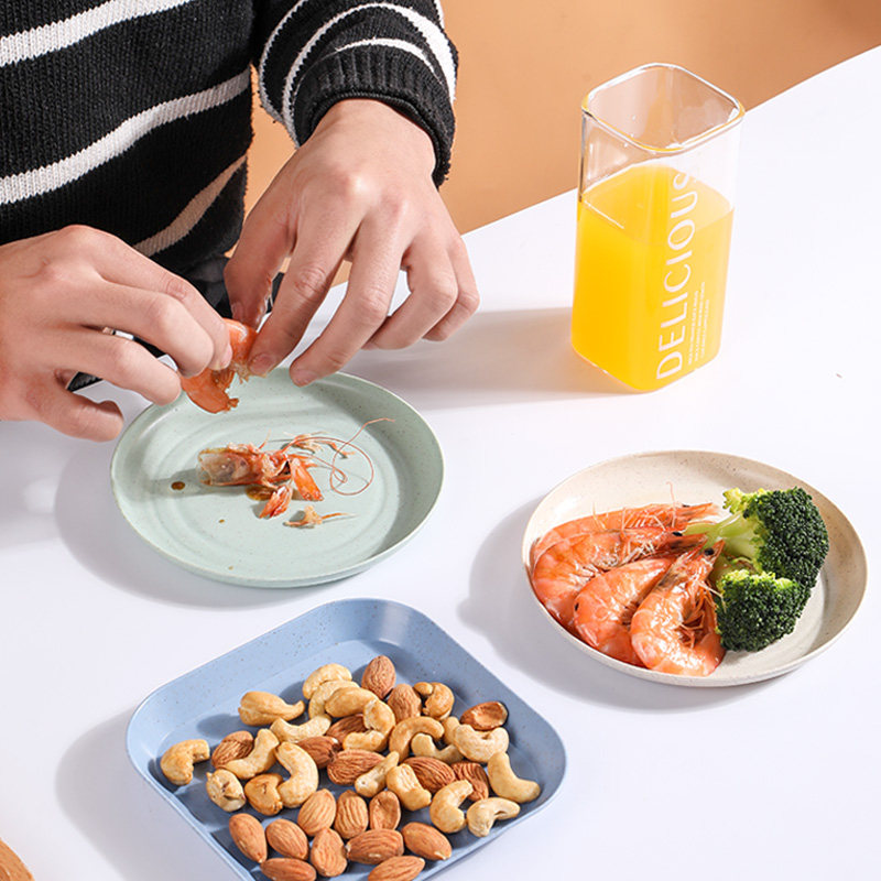 餐桌骨碟圆盘小盘子塑料碟零食盘防摔米卡其方碟【买1送2】_虎窝淘