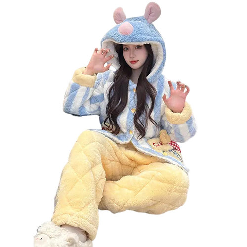 巨保暖【料理鼠王】2025年冬季睡衣女夹棉三层加厚保暖家居服外穿 - 图3