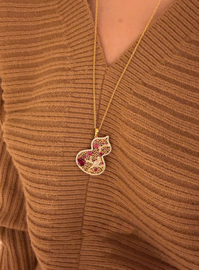 新中式小众镂空彩钻花朵葫芦吊坠项链精致百搭毛衣链