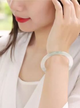 正品新疆天山翠高冰手镯女飘花细圆条古风飘翠色玉石镯子妈妈女友