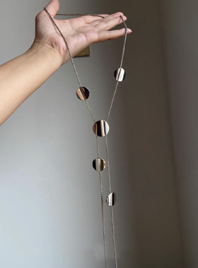 蓝调时刻~超显白克莱因蓝色不规则圆片项链度假小众设计感颈链