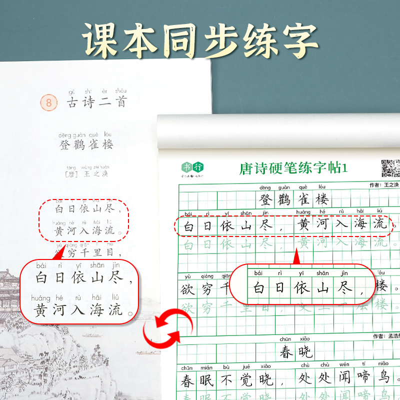 古诗词硬笔描红字帖国学经典三字经成语接龙千字文弟子规楷书字帖唐诗宋词楷书描红小学生必背古诗词一二三四五六年级硬笔练字本 - 图0