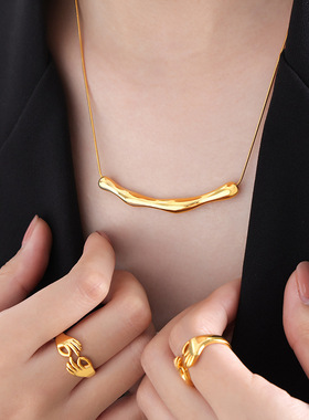 欧美条状不对称小众项链钛钢18k金不掉色西太后锁骨链百搭饰品女
