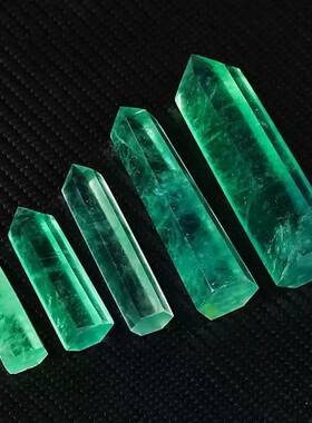 天然绿萤石六棱柱摆件单尖水晶能量柱子原石矿物标本手工打磨抛光