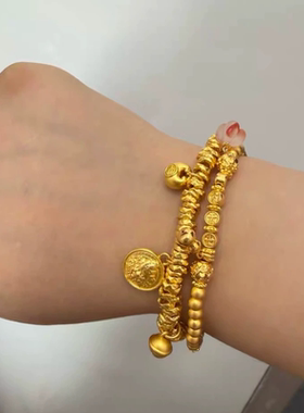 新中式古法沙金diy配件金色黄财神盘缠招财手链气质小众高级手串