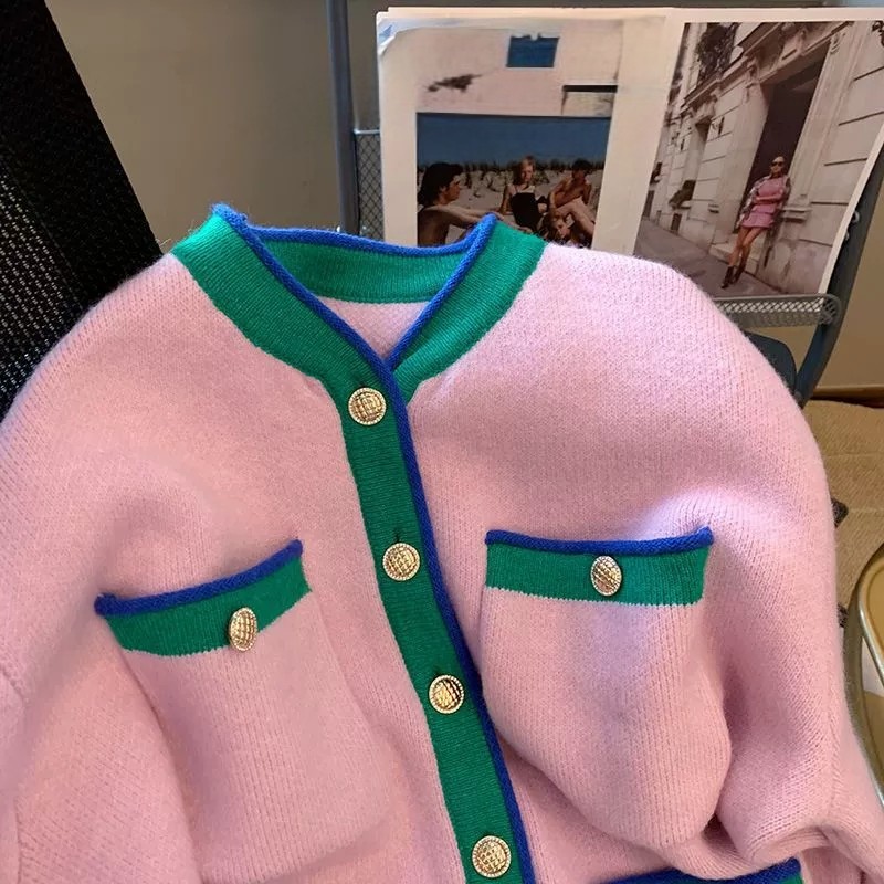 撞色拼边v领针织开衫女秋冬季2025新款高级感加厚大码内搭毛衣,淘宝优惠券,粉丝福利购,淘宝优惠卷