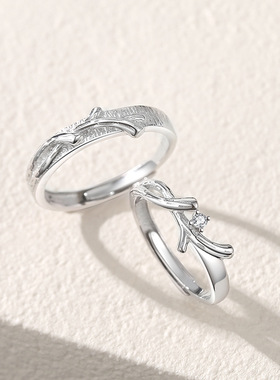 原创木有枝情侣戒指女纯银春季森系ins小众设计感日韩对戒礼物潮