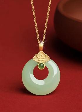 天然和田玉平安扣项链吊坠轻奢小众女款项饰品925纯银锁骨链