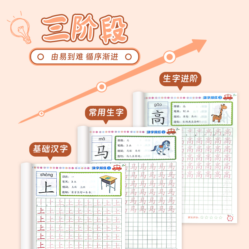 汉字描红本幼儿园幼小衔接教材全套每一日一练字帖本拼音控笔训练学前中大班练写字小学生入门初学者笔画笔顺写字本一年级字帖儿童 - 图1