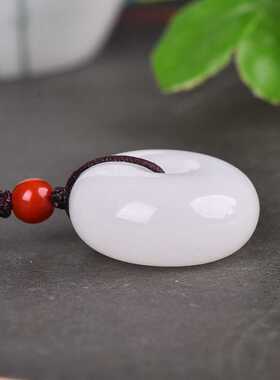 正品新疆白玉平安扣吊坠男女情侣学生颈饰吊坠石英岩项坠送女友礼