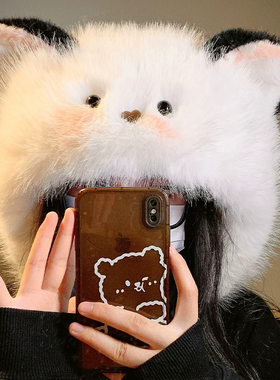 可爱猫耳朵毛绒绒帽子女秋冬季