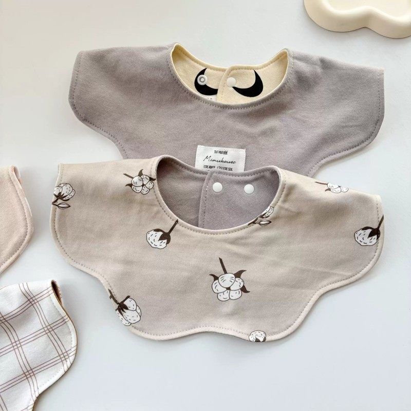 ins同款纯棉宝宝围嘴双面婴幼儿防吐奶口水巾A类围兜防水格子波点,淘宝优惠券,粉丝福利购,淘宝优惠卷