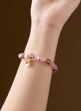 杭州正品礼物香灰琉璃手链招财转运平安扣手串女款送好运玉石珠子