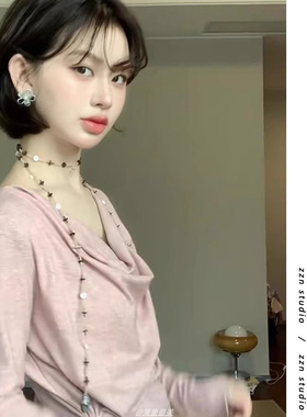 古着vintage新中式锁骨链叠戴波西米亚民族风长款串珠项链2025新