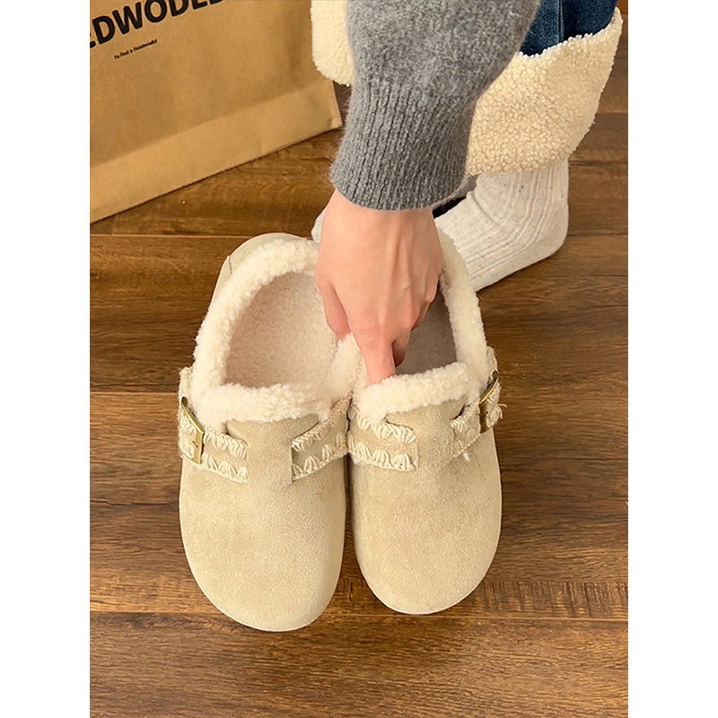 白色加绒加厚保暖平底棉鞋女2025新款冬季一脚蹬软底勃肯鞋子毛绒,淘宝优惠券,粉丝福利购,淘宝优惠卷