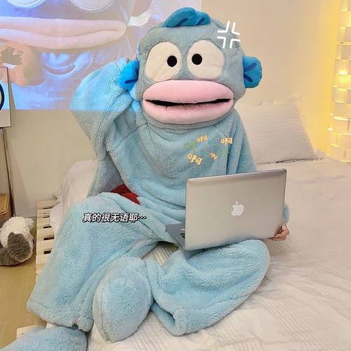 加绒家居服加厚卡通珊瑚绒亲子冬季连体丑鱼卡通儿童睡衣大号男女 - 图3