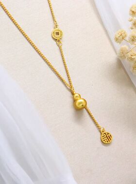 越南沙金项链女葫芦吊坠轻奢小众高级感锁骨链黄金色套链仿真首饰