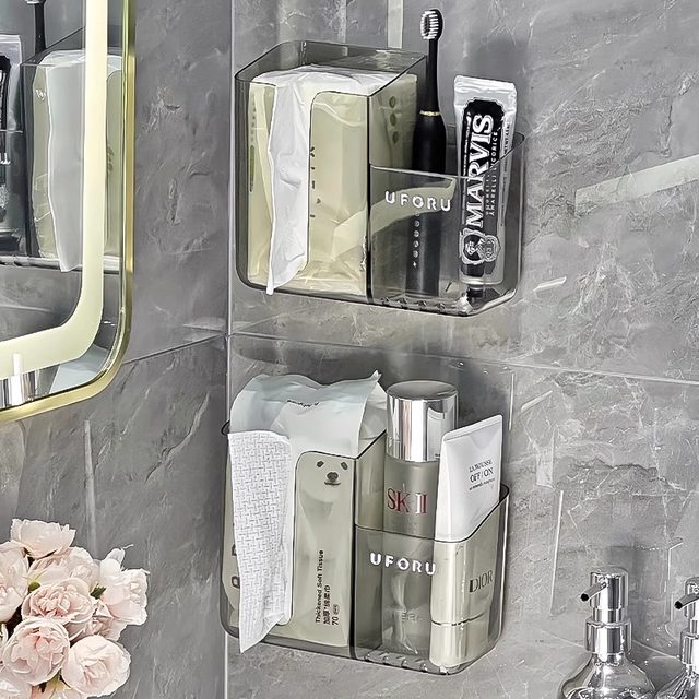 Wall-mounted face towel storage box discarded face towel cotton towel bathroom storage rack two-in-one bathroom