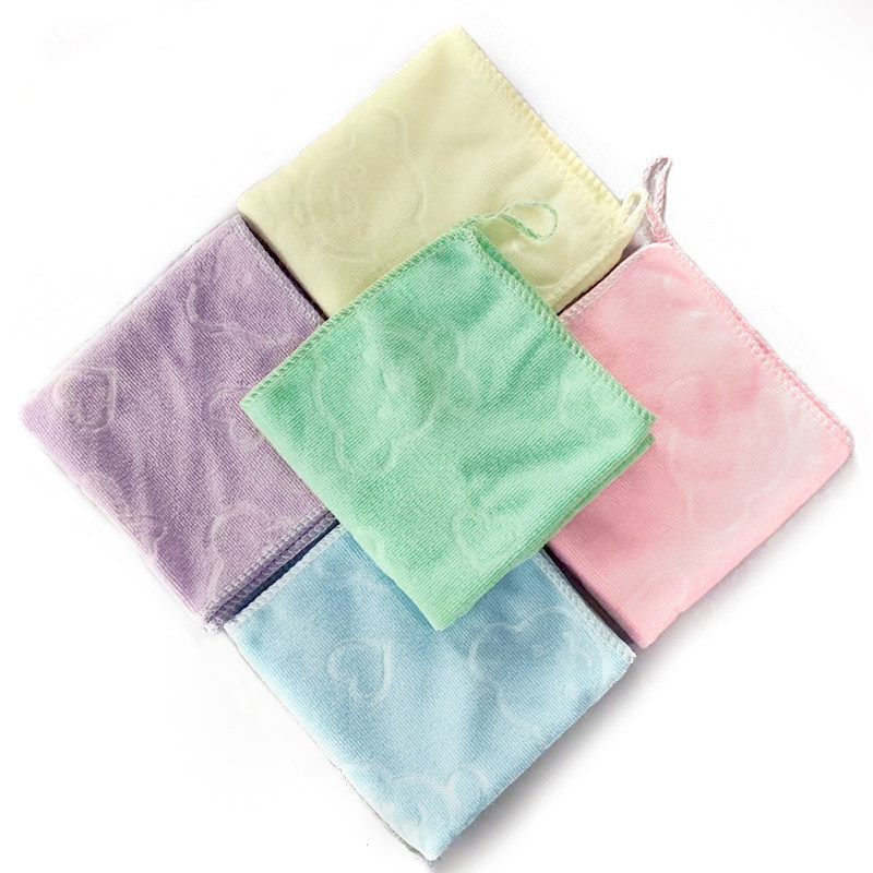 细纤维小毛巾25*25压熊头小方巾儿童毛巾擦手巾清洁毛巾